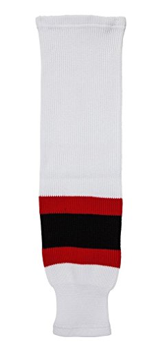 DoGree Hockey New Jersey Knit Hockey Socks, White/Red/Black, Adult/32-Inch
