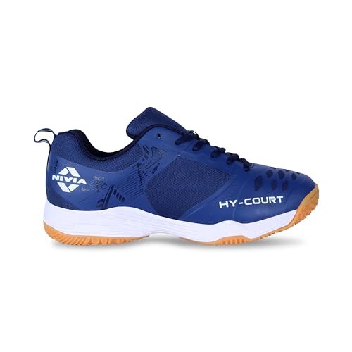 NIVIA HY-Court 2.1 Badminton Shoes for Men | Ultimate Footwear for Court Mastery | Padel Shoes | Pickleball Shoes | Non-Marking Court Shoes | Unleash Your Full Court Potential | (Navy Blue/Red/Yellow/Black) 6 317GCXT +RL