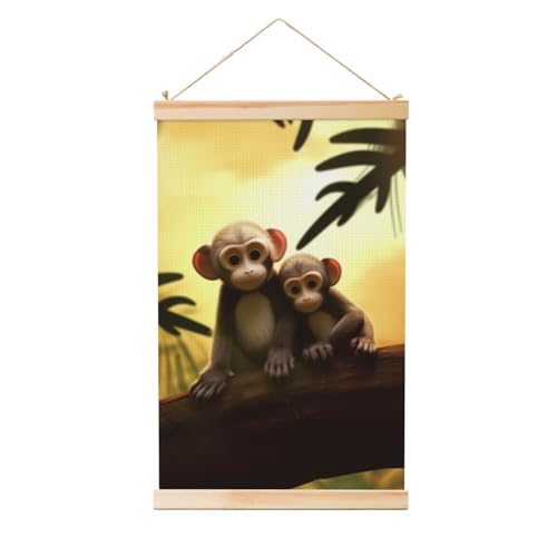 Poster à suspendre en bois singes vintage pour décorer un salon chaleureux 91,4x61cm