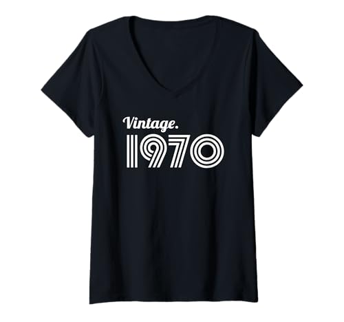 Mujer Año de nacimiento de estilo retro vintage de 1970 - Cumpleaños de hito Camiseta Cuello V