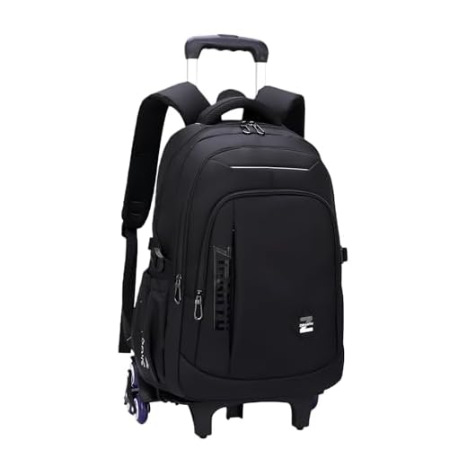 Mochila infantil preta com rodinhas para meninos e adolescentes com rodinhas Mochila escolar - 2 rodas, Preto - 6 rodas, Rolling backpack with 6 Wheels