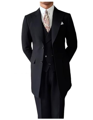 Men's 3 Pieces Jackets Vest Pants Set Suits Serge Formal Peak Lapel Business Wedding Tuxedo