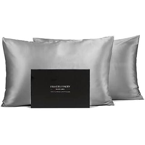 Fishers Finery 30mm 100% Pure Mulberry Silk Pillowcase Set, Good Housekeeping Quality Tested (Silver, King, 2 Pack) Cover