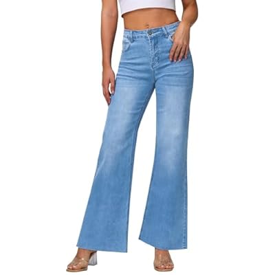 KDF Wide Leg Jeans for Woman Baggy Stretchy Loo...