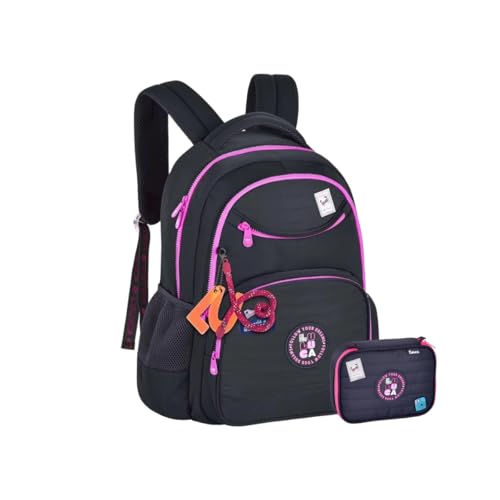 Kit Mochila de Costas Luluca Estojo 100 Pens Escolar Passeio Preto