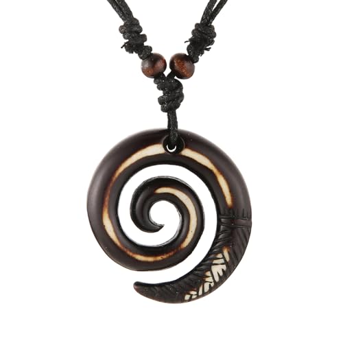 Il ciondolo a spirale è realizzato in resina naturale, tipo di cordino: filo cerato e perline di legno sono regolabili, perfetto anche per tribali o boho o anche vestiti.