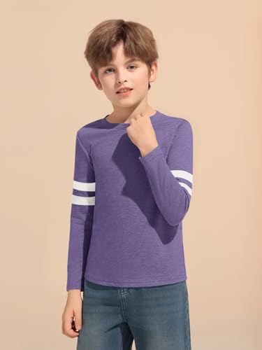 Image of Haloumoning Boys Long Sleeve Shirts Kids Crewneck T Shirts Casual Striped Tops Tees 5-14 Years
