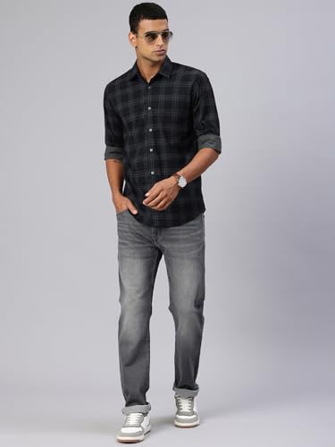 Image of Majestic Man Comfort Slim Fit Cotton Blend Checked Casual Shirt