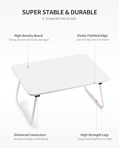 Image of FISYOD Foldable Lap Desk, Laptop Bed Desk, Portable Bed Table, Laptop Stand for Bed & Couch, Lightweight & Mini - White