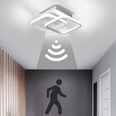 LED Motion Sensor Ceiling Light Indoor, EIDEARAY 22W Cold White 6000K Ceiling Light, Square Design Sensor Light,24*20*9CM,Suitable for Garages, Hallway, Aisle, Porch, Corridor,Entrance (White) Cover