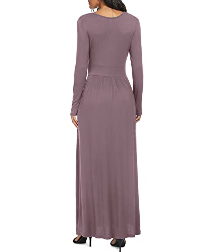 Image of LILBETTER Women Long Sleeve Deep V Neck Loose Plain Long Maxi Casual Dress