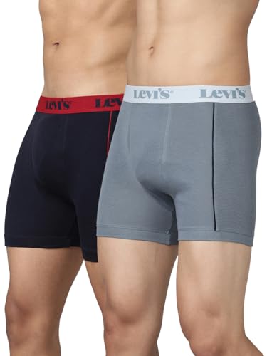 Image of Levi's 007A Classic Boxer Briefs for Men | 100% Pure Cotton | Solid Men's Underwear | Breathable | Anti-Roll Waistband | Extra Supportive Gusset | Functional Fly | Long Length Fit | Pack of 2