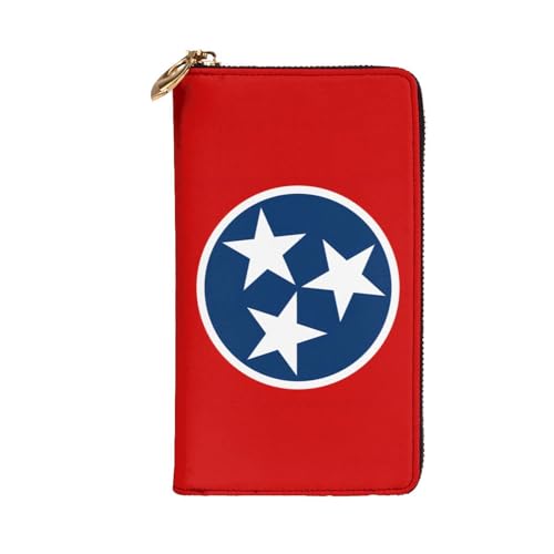 Tennessee State Flag Leather Long Wallet, 12 Credit Card Slots, 3 Cash Slots, Coin Compartment, Unisex2