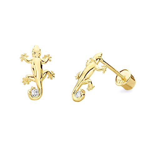 14k Yellow Gold Lizard Stud Earrings with Screw Back