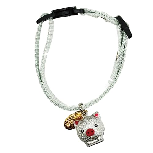 ここねこ本舗 猫 首輪 金の豚 銀の豚 小判 御守 可愛い 動物型 鈴付き 安全 セーフティー メルヘン ポップ 和柄 軽い 調整可能 日本製 ハンドメイド (銀の豚)