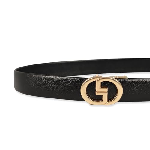 Image of Aurolran Men&Womens Leather Dress Belt Business Automatic Buckle Belt Color-Black Silver Gold