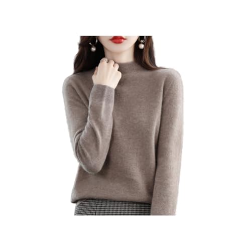 Suéteres de Cachemira para Las Mujeres, Jersey de Cachemira Suave, Cuello Redondo Jersey Caliente, Medio Cuello Alto suéteres de Manga (L (55-62.5 KG),Camel)