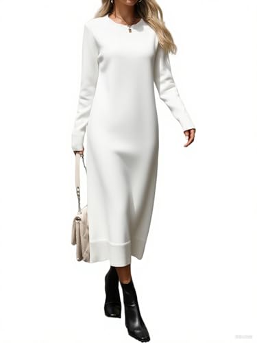 Image of Long Sweater Dress for Women Loose Knitwear Striped Long Dresses Stylish Autumn and Winter Outfits