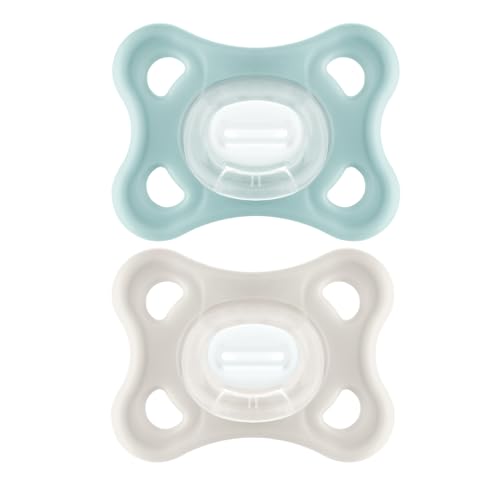 MAM Comfort Lot de 2 tétines 2-12 mois – Sucettes ultra-souples et légères pour les petits bébés – Tétines orthodontiques 100% silicone MAM SkinSoft...