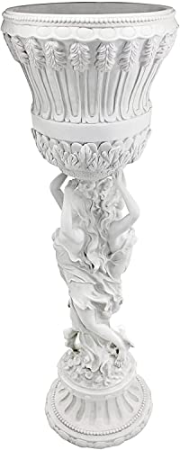 Design Toscano KY9055 Les Filles Joyeuses Pedestal Column Plant Stand with Urn, Polyresin, Antique Stone, 91.5 cm, Cream