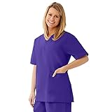 Medline AngelStat Women's V-Neck Tunic Scrub Tops, 2 Pockets, Regal Purple, Size Large