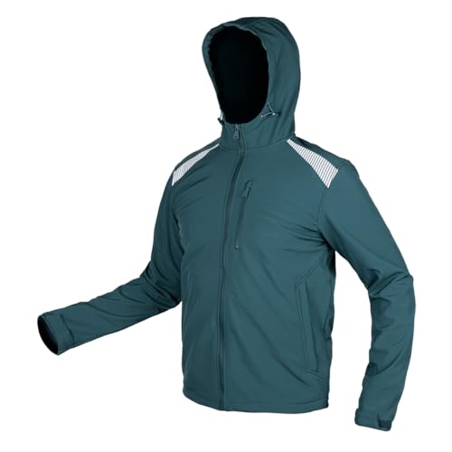NEO TOOLS Mix&Match Veste de travail verte - Extensible dans les 4 directions, coupe-vent, doublure en polaire, inserts réfléchissants, manches et capuche réglables, étiquette nominative, vert, L