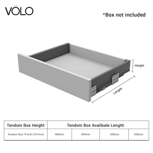 Image of VOLO Soft Close Tandem Drawer Slide System for Modular Kitchen - Double Gallery Metal Side Panels, Innotech Type, 50Kg Load Capacity | 1 Set | Grey, 4 Inch X 500MM /20 inch