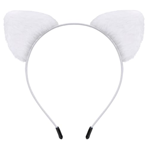 QXDBNXQ Furry Cat Ears Headband Women Black Kitty Ear Cat Accessories for Halloween Cat Woman Costume Outfit (white)