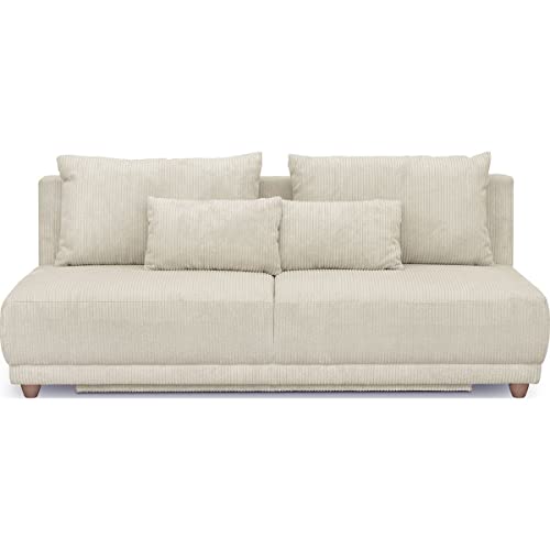 HOMIFAB Canapé Convertible 3 Places avec Coffre de Rangement en Velours côtelé Beige - Elia Cover