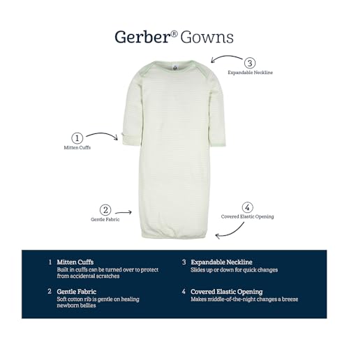 Image of Gerber Baby Girls 4-Pack Sleeper Gown - Soft Cotton Newborn Nightgowns, Elastic Hem Sleepwear Set for Infant Girls