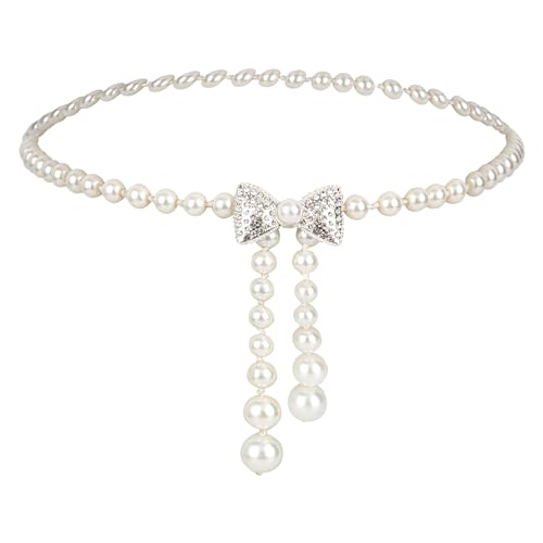 Felite Fnn Women False Pearl Belt Adjustable Waist Chain for Dress Blouse Sweater