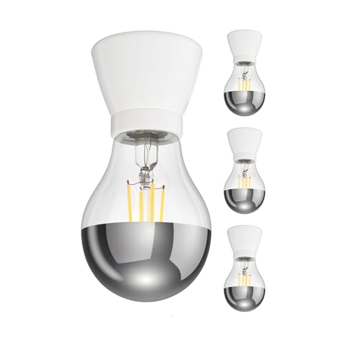 ledscom.de 4 pezzi E27 zoccolo in porcellana MINZ, rotondo, bianco, incl. lampada LED (bianco caldo 3,95W 461lm)