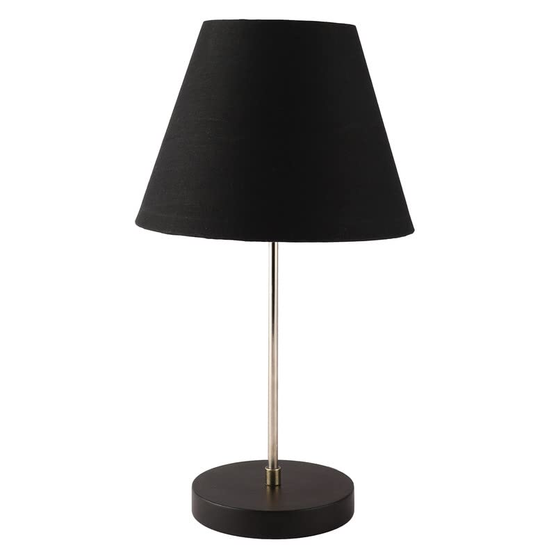 Image of Silver Table Lamp with Handmade Conical Black Shade, Minimalist Design, for Couple Dinner /Coffee Table /Restaurant /Bedroom, On /Off Switch Long Wire