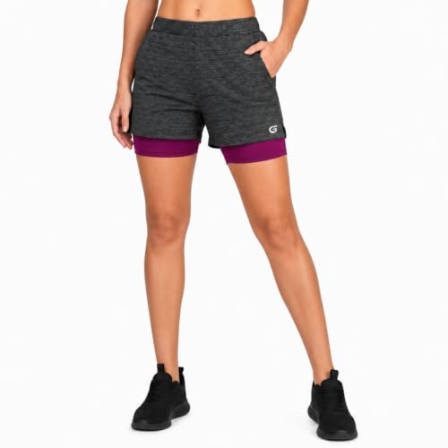 Image of GYMIFIC Womens Dual Layer Gym Shorts for Women | Quick Dry Running Sports Shorts with Compression Inner Layer & Side Pockets | Workout Activewear