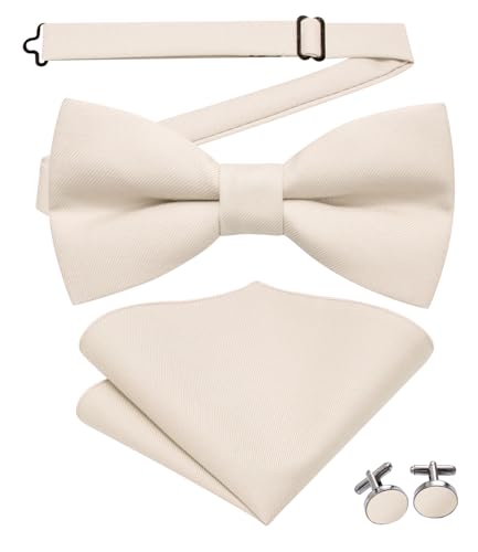 Image of Hi-Tie Bow Ties for Men Pre-Tied Pocket Square with Cufflinks Mens Bowtie Sets for Wedding Formal Party