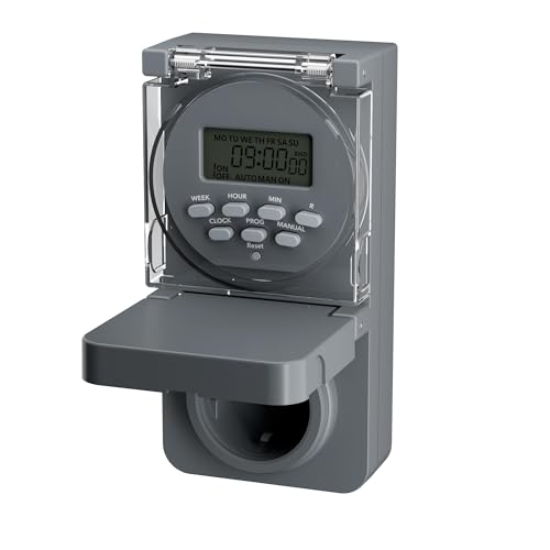HBN Digitale Zeitschaltuhr Steckdose Außen, 8 Schaltprogramme Wochenzeitschaltuhr mit Zufallsfunktion, IP44 Outdoor Timer-Steckdose für Weihnachtsdeko, Pool-Pumpen, Beleuchtung im Garten, 3680W