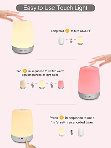 Yydskit Night Light For Kids Baby Nursery 200Hrs Rechargeable Touch 3Dimming 5Color Changing Lamp 3Timers Portable #TOP7