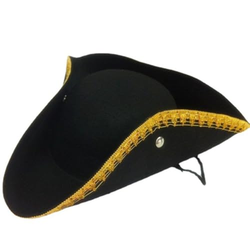 Sombrero de cuero ajustable de tres puntas para adultos, accesorio de disfraz de Halloween, Negro , Talla única