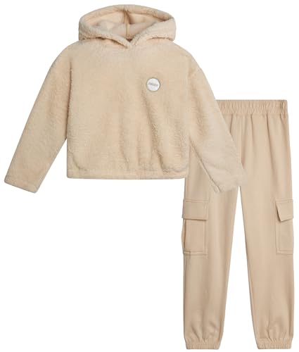 DKNY Girls' Jogger Set - 2 Piece Sherpa Fleece Pullover Hoodie and Jogger Sweatpants for Girls - Warm Sweatsuit Set (4-16)