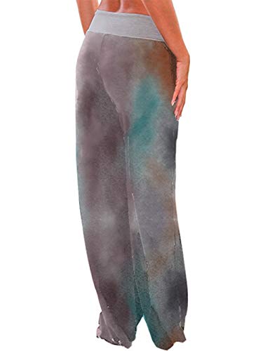 Image of iChunhua Women's Comfy Stretch Floral Print Drawstring Palazzo Wide Leg Lounge Pant