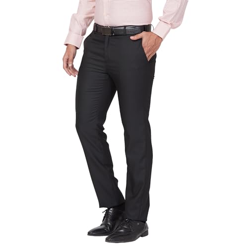 Image of Raymond Men's Slim Fit Structure Pattern Polyester Blend Pleated Formal Trouser