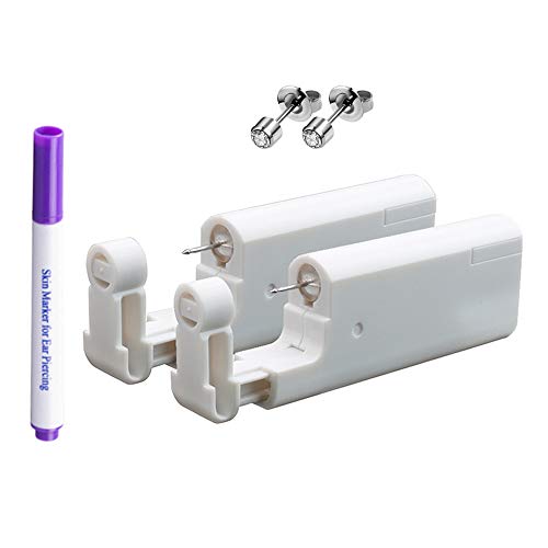 2 Pcs Anzero Spring Automatic Ear Piercing Gun, Disposable Self Ear Nail Gun Kit Painless Portable Ear Piercing Gun with 3mm Earring Stud (2020 New Generation)