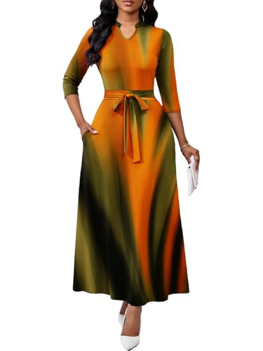 Image of BubFee Maxi Dresses for Women Semi Formal Long Dress 3 /4 Sleeve Casual A-line Church Dresses with Pockets