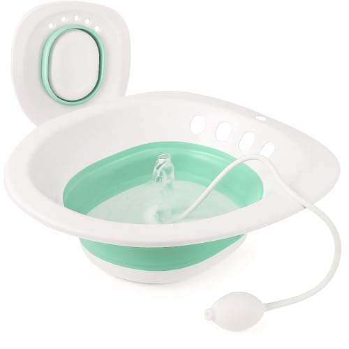 Image of PRANIJ Sitz Bath Basin for Toilet with Flusher - Foldable Sitz Tub for Postpartum Care, Hemorrhoids, Piles, Anal Fissures, Post-Surgery Recovery & Elderly Hygiene - Portable, Ergonomic & Easy to Clean (Seafoam Green)