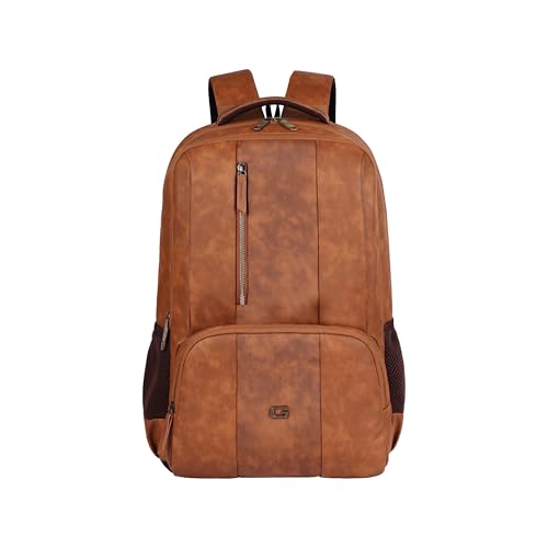 Image of Gear Vault 19 inch /30L Anti Theft Faux leather Large Water Resistant Laptop Backpack /Casual Backpack /Daypack /Travel Backpack /College Bag For Men /Women (Tan)