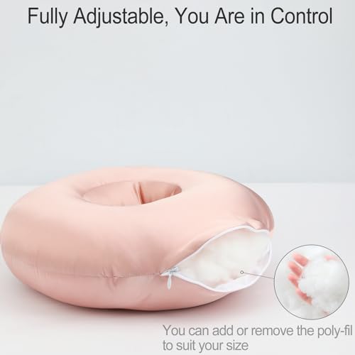 Silky Satin Piercing Pillow Ear Pillows Donut with Hole for Ear Pain CNH Piercing Pain Relief Sleeping Pressure Sore Side Sleepers Smooth Cooling Ear Guard Protector, Coral