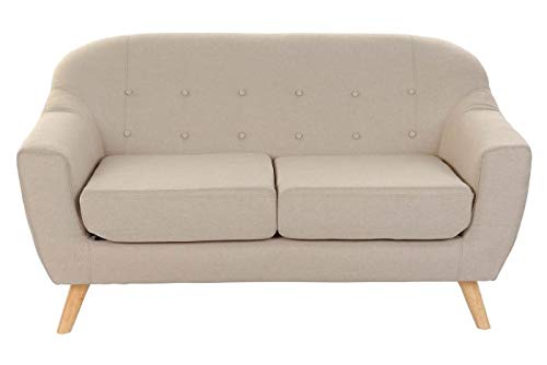 DRW Sofa de 2 Plazas de Poliester y Madera en Beige 147x82x82cm