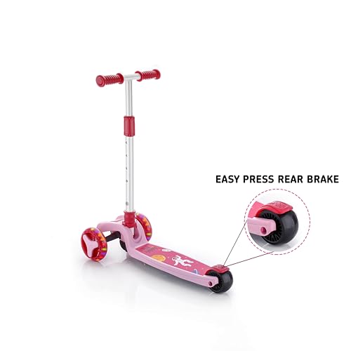 Image of JoyRide Road Runner The Smart and Smooth Stark Kids Skate Scooter, 3-Level Adjustable Handle, Anti-Slip Footplate, 3 PU LED Wheels, Rear Brake (Pink)