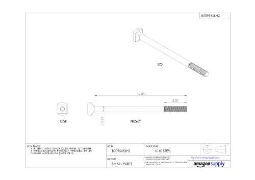 Image of 4140 Steel T-Bolt, Black Oxide Finish, Heavy Duty, 3 inch Threaded Length, 12 inch Length, Partially Threaded, 3 /4 inch-10 UNC Threads, Made in US (Pack of 2)