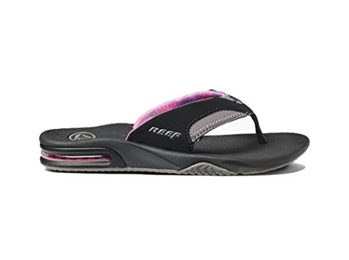 Reef Fanning Womens Bottle Opener Flip Flop, Arch Support, Durable Outsole, Water Friendly, Black/Grey, 9